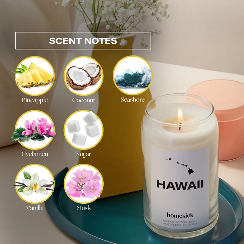 Homesick Scented Candles for Home (Hawaii) - 13.75 oz Long-Lasting Soy Wax Jar Candle for Women & Men for All Occasions, 60-80 Hours Burn Time - Notes of Pineapple & Coconut - Image 4